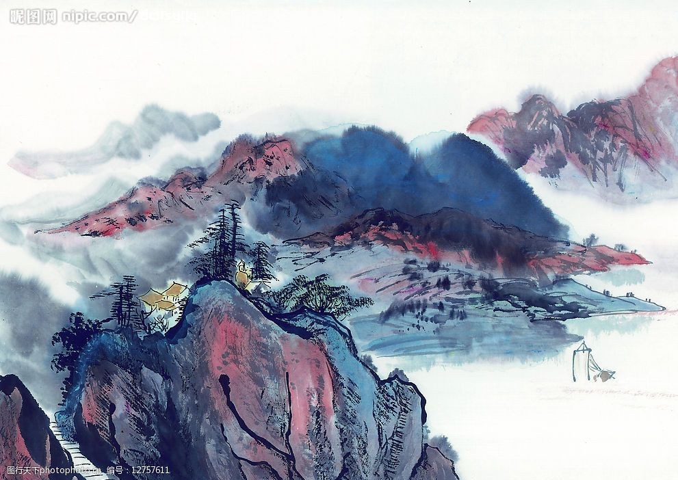 高清晰山水水墨画自然景观山水风景17图片