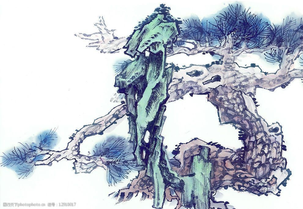 国画系列—古树奇石(63张)图片