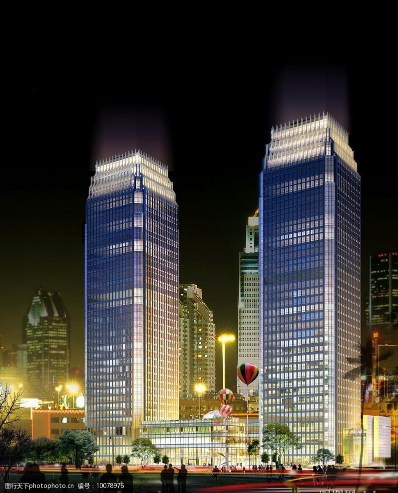 摩天大楼建筑夜景效果图图片