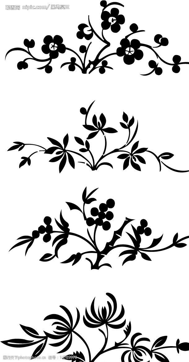 关键词:花卉黑白图案 花卉 图案 剪纸 花纹 底纹边框 花纹花边 矢量