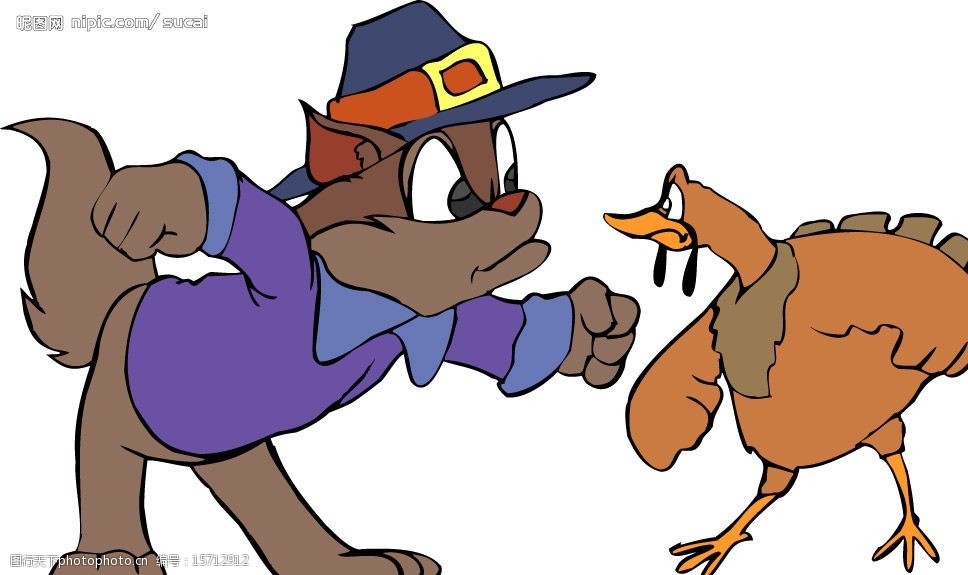 矢量卡通猫和鸡图片