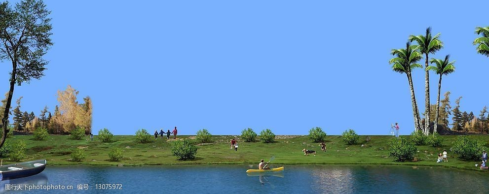 关键词:房地产效果图配景素材 宽幅 湖水 自然景观 自然风景 背景