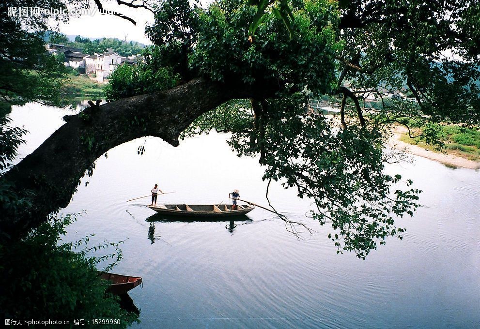 关键词:山水意境 樟树 小船 湖面 人 划船 旅游摄影 自然风景 美丽