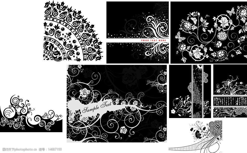 8款黑白花纹矢量图片图片-图行天下图库
