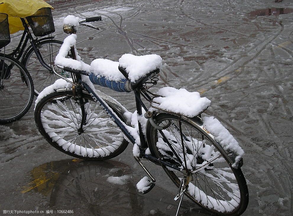 被雪覆盖的自行车图片