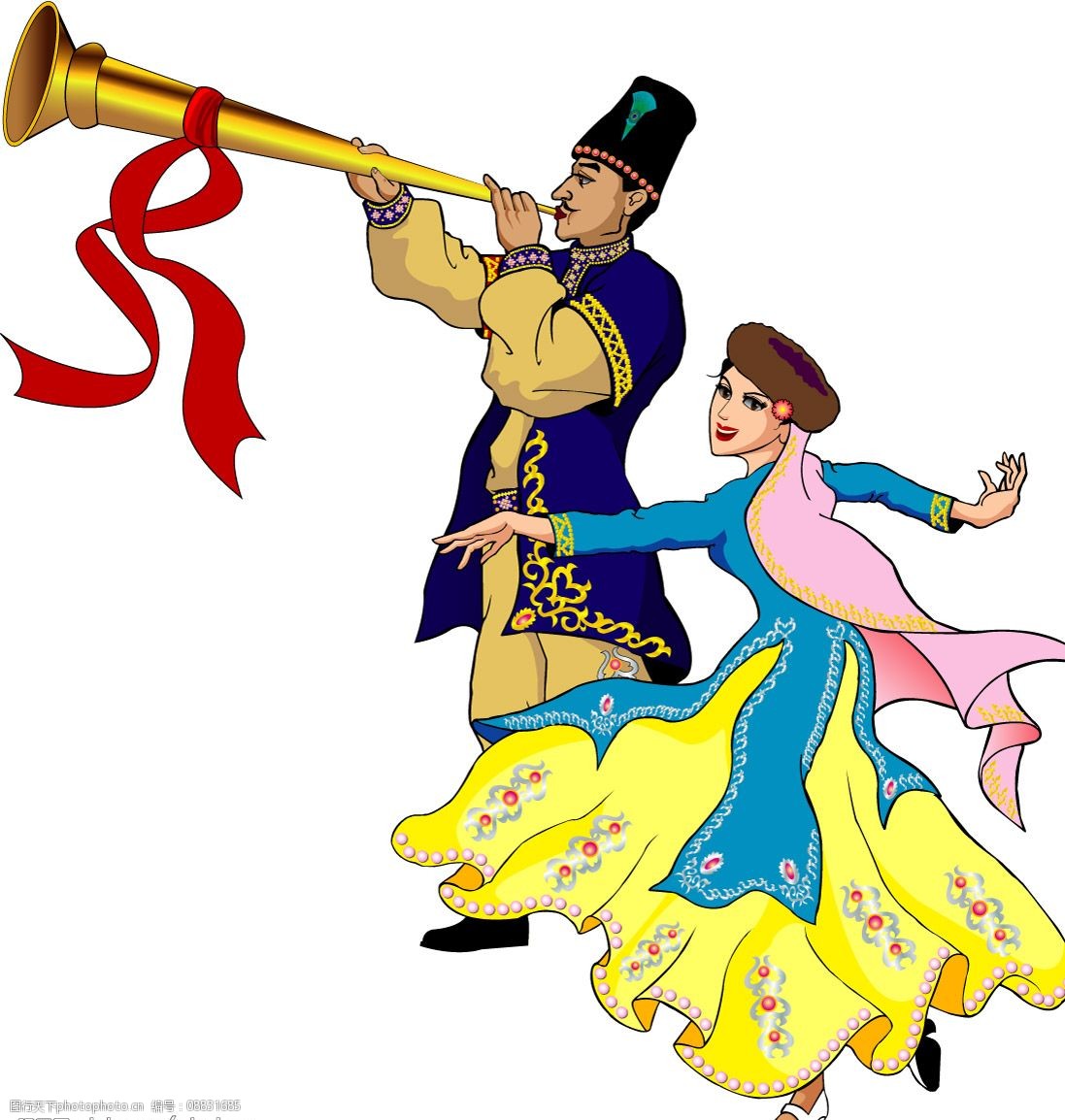 关键词:手绘维吾尔族小伙和姑娘 民族歌舞 矢量人物 其他人物 矢量