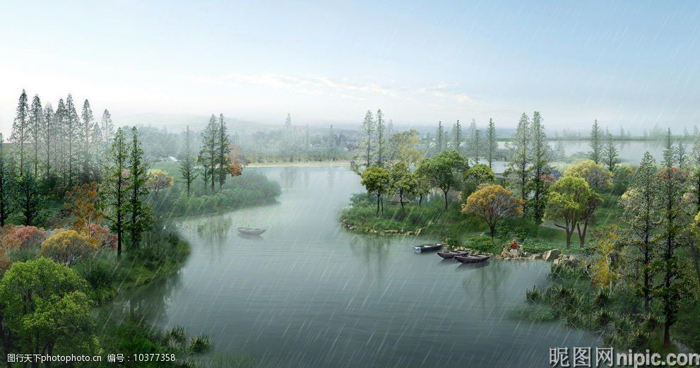 山水园林设计效果图psd素材图片