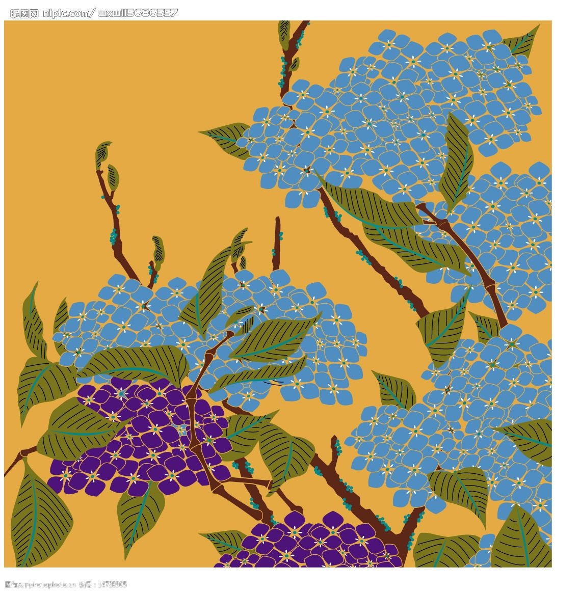 日本传统花卉植物图案矢量素材图片