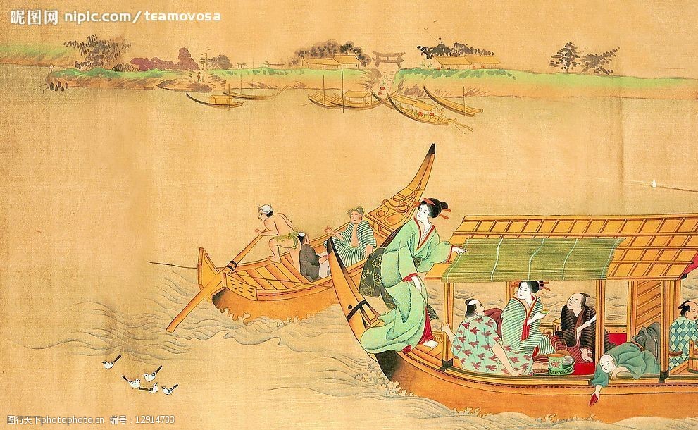 1920×1200精美手绘工笔画东洋仕女宽屏壁纸图片