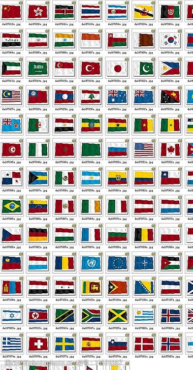 109个国家及地区飘动旗帜矢量素材 国旗 飘动 国家 109 标识标志图标