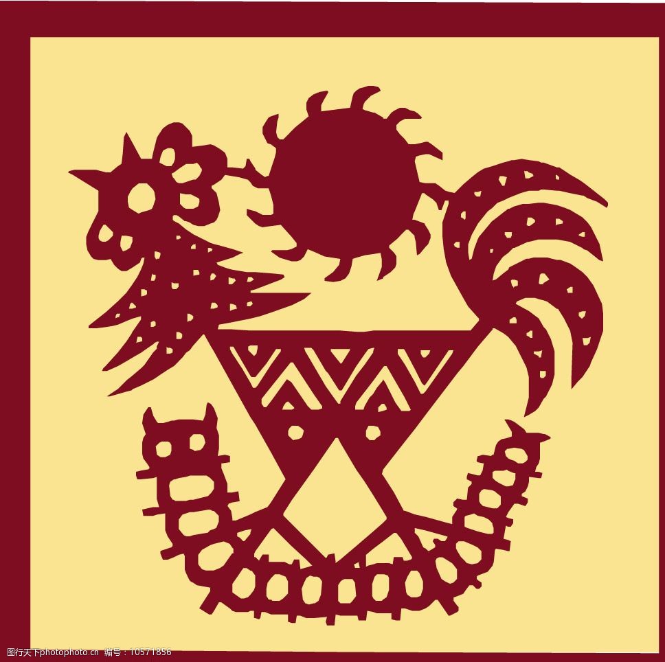 矢量剪纸版画风格的生肖鸡图片