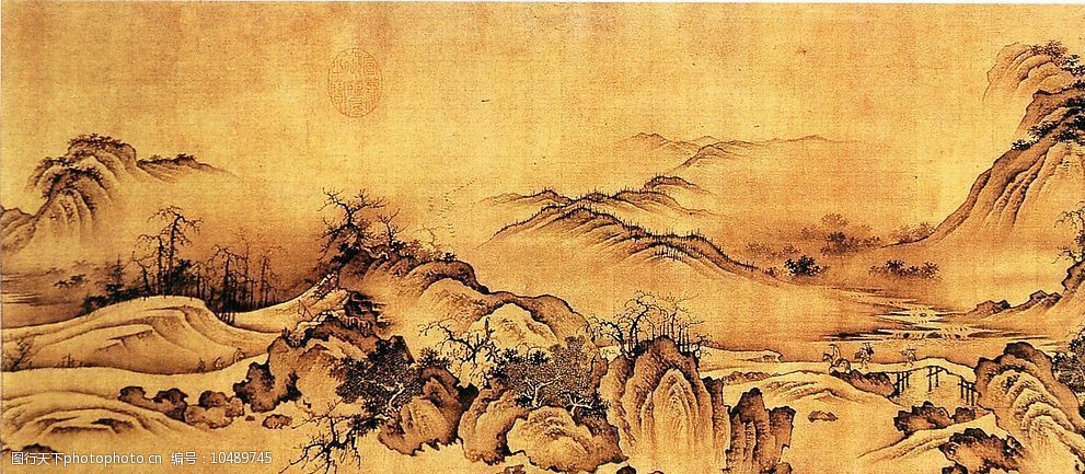 秋山萧寺图 意境悠远的中国山水画 文化艺术 传统文化 中国风 山水画