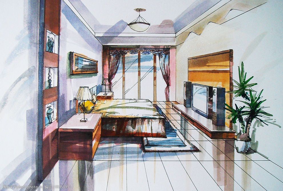 关键词:卧室手绘 效果图手绘卧室 3d设计 3d作品 酒店客房设计 设计