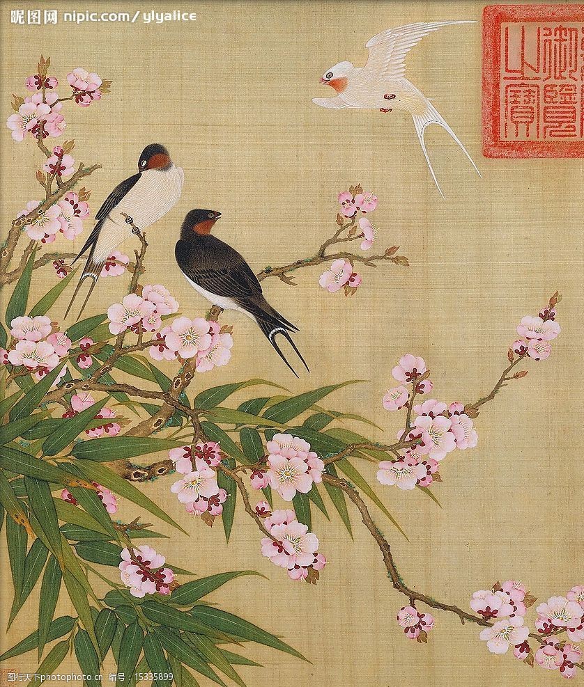 关键词:花鸟国画 燕子桃花竹子 其他 图片素材 设计图库 72 jpg