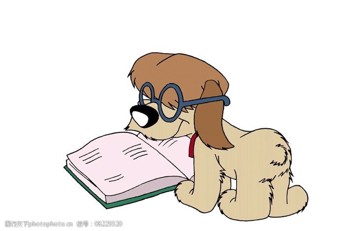 小狗抱书卡通画图片