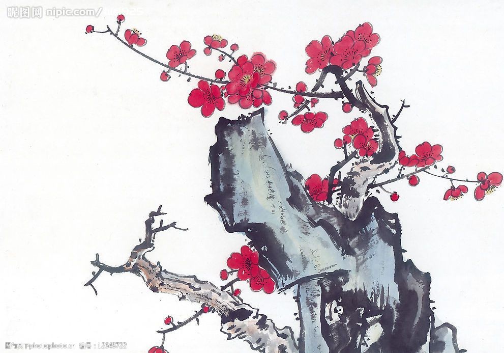 关键词:梅183石 国画 山石 植物 红梅花 文化艺术