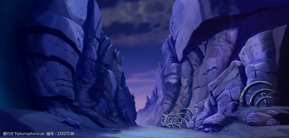 卡通场景夜色山间图片