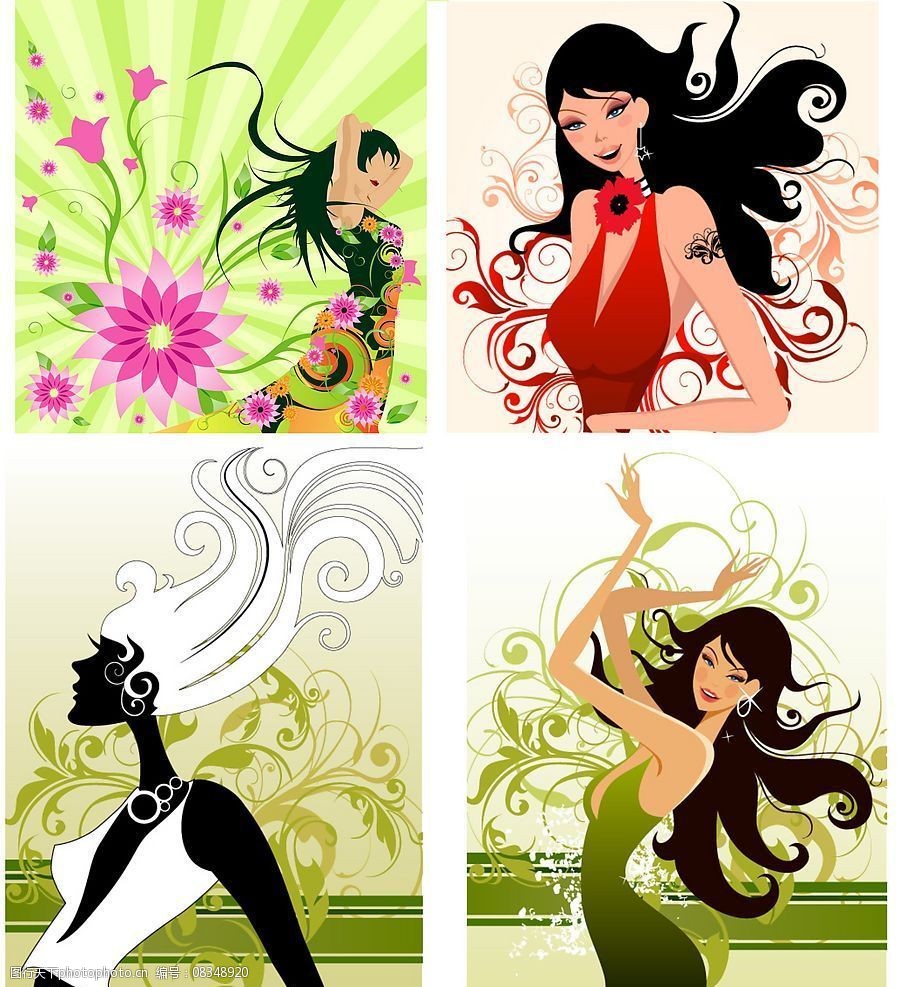 关键词:时尚女性与花纹插画矢量素材3 矢量素材矢量人物女性时尚花纹