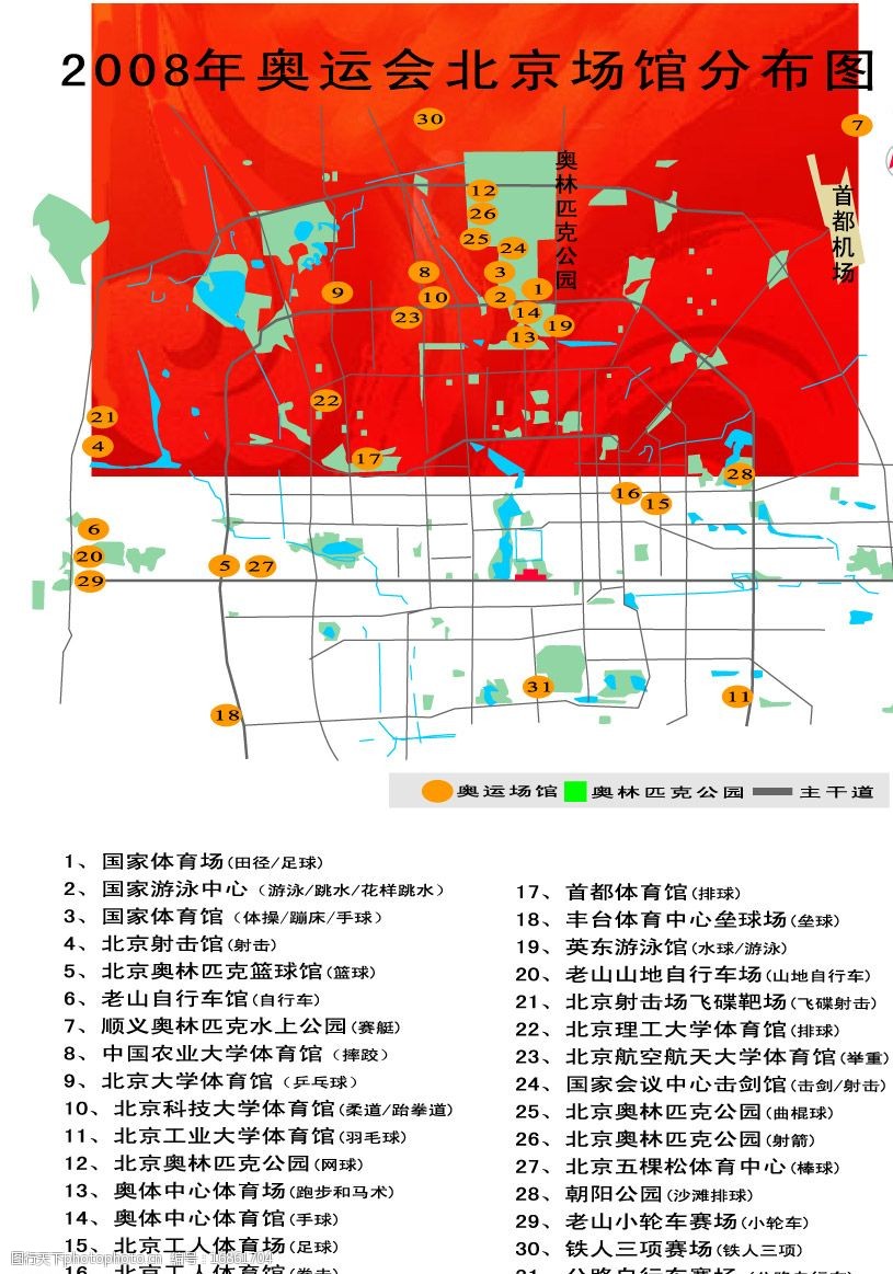 北京奥运会场馆分布图图片